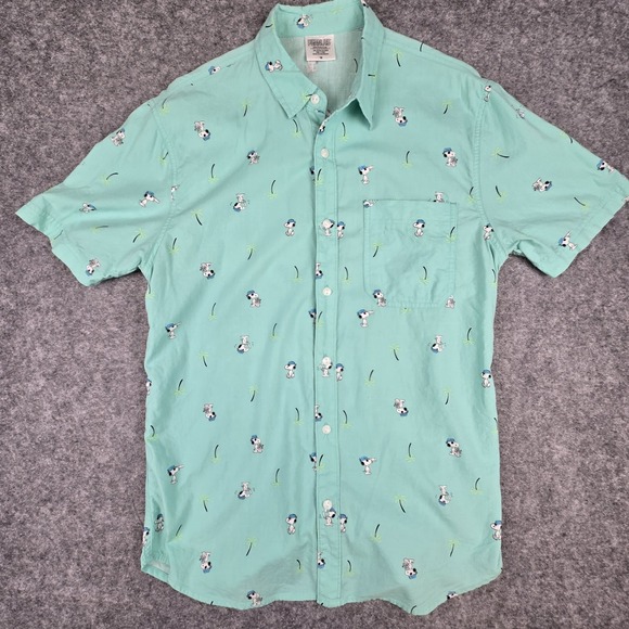 Peanuts Other - PEANUTS Snoopy Shirt Mens Medium Green‎ Pirate Palm Tree Casual Button-up